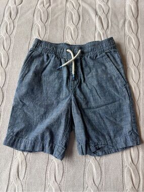 Gap Kids Size M 8 Blue Chambray Linen Blend Elastic Drawstring Waist Shorts